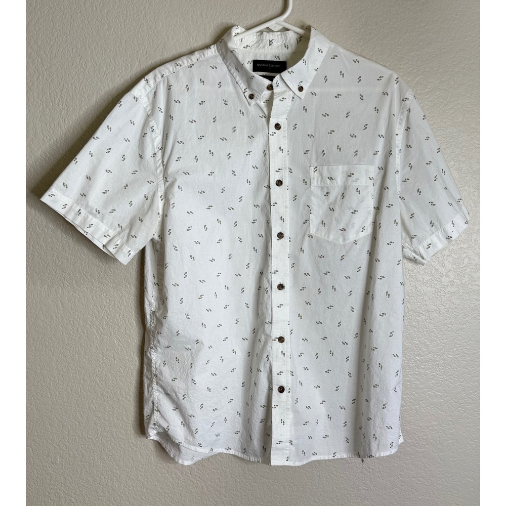 Banana Republic L Shirt White Short Sleeve Slim Fit Organic Cotton Footprint